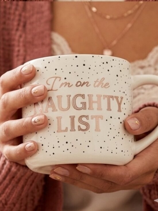 Frankie Grey Other - Frankie Grey "I'm on the naughty list"‎ White Speckled Holiday Mug